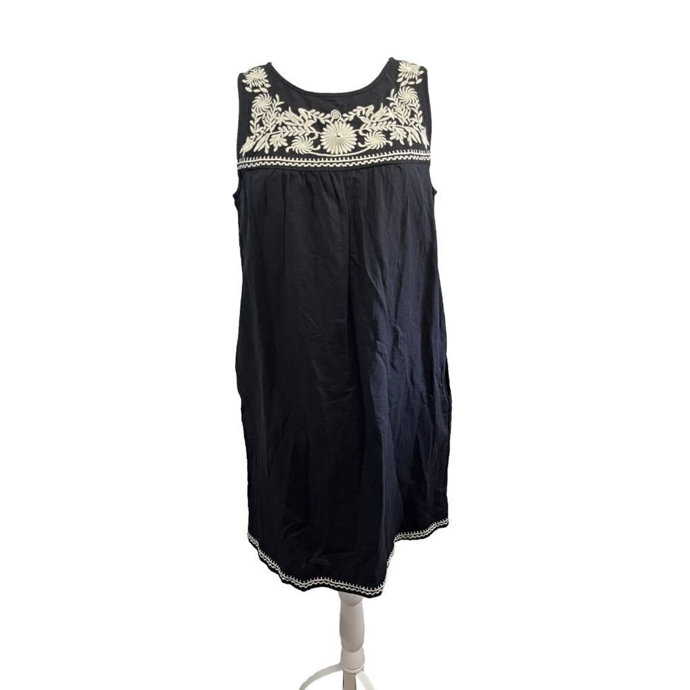 J. Crew Embroidered Linen-Blend Shift Dress Women Small Sleeveless Boho Black
